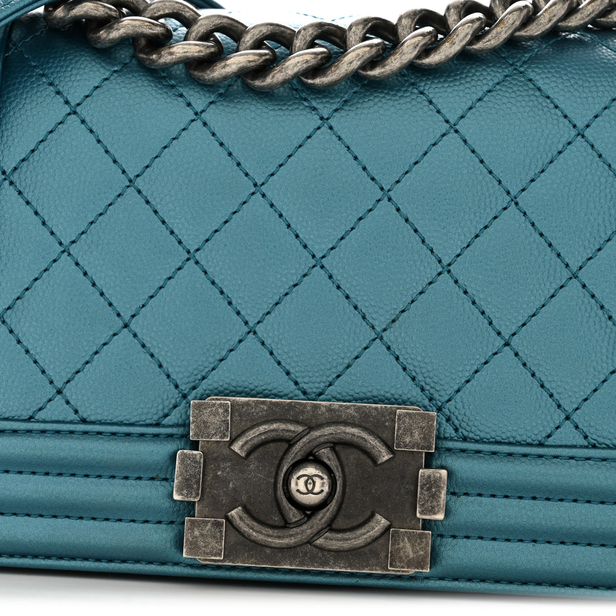 Metallic Caviar Quilted Small Boy Flap Blue
