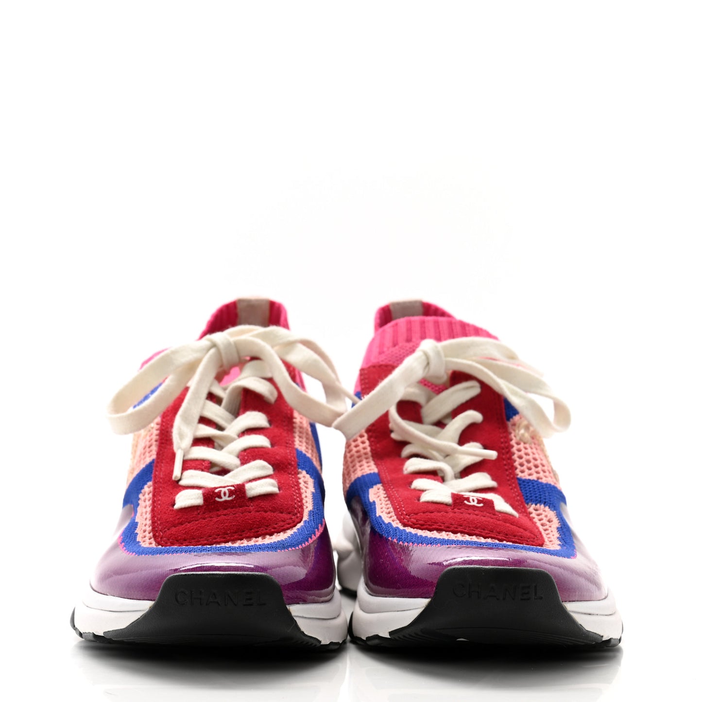 Fabric Suede Calfskin Stretch CC Sneakers 41 Pink Red Blue