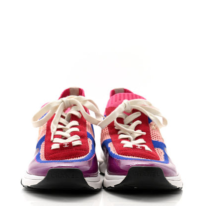 Chanel Fabric Suede Calfskin Stretch CC Sneakers 41 Pink Red Blue 2 of 7