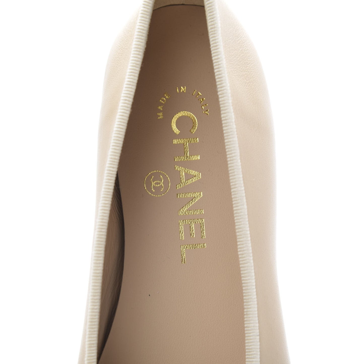 Lambskin CC Cap Toe Ballerina Flats 37.5 Beige Black