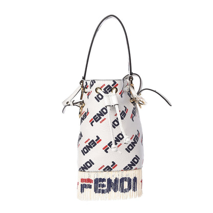 Fendi X FILA Calfskin F is Fendi Mania Fringe Mini Mon Tresor Bucket Bag White 1 of 11