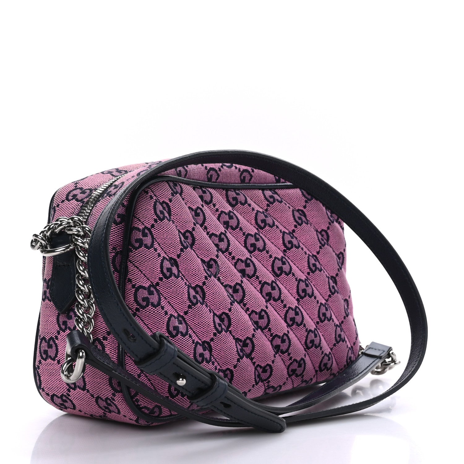 Gucci Monogram Multicolor Matelasse Diagonal Small GG Marmont Chain Shoulder Bag Pink Blue 3 of 10