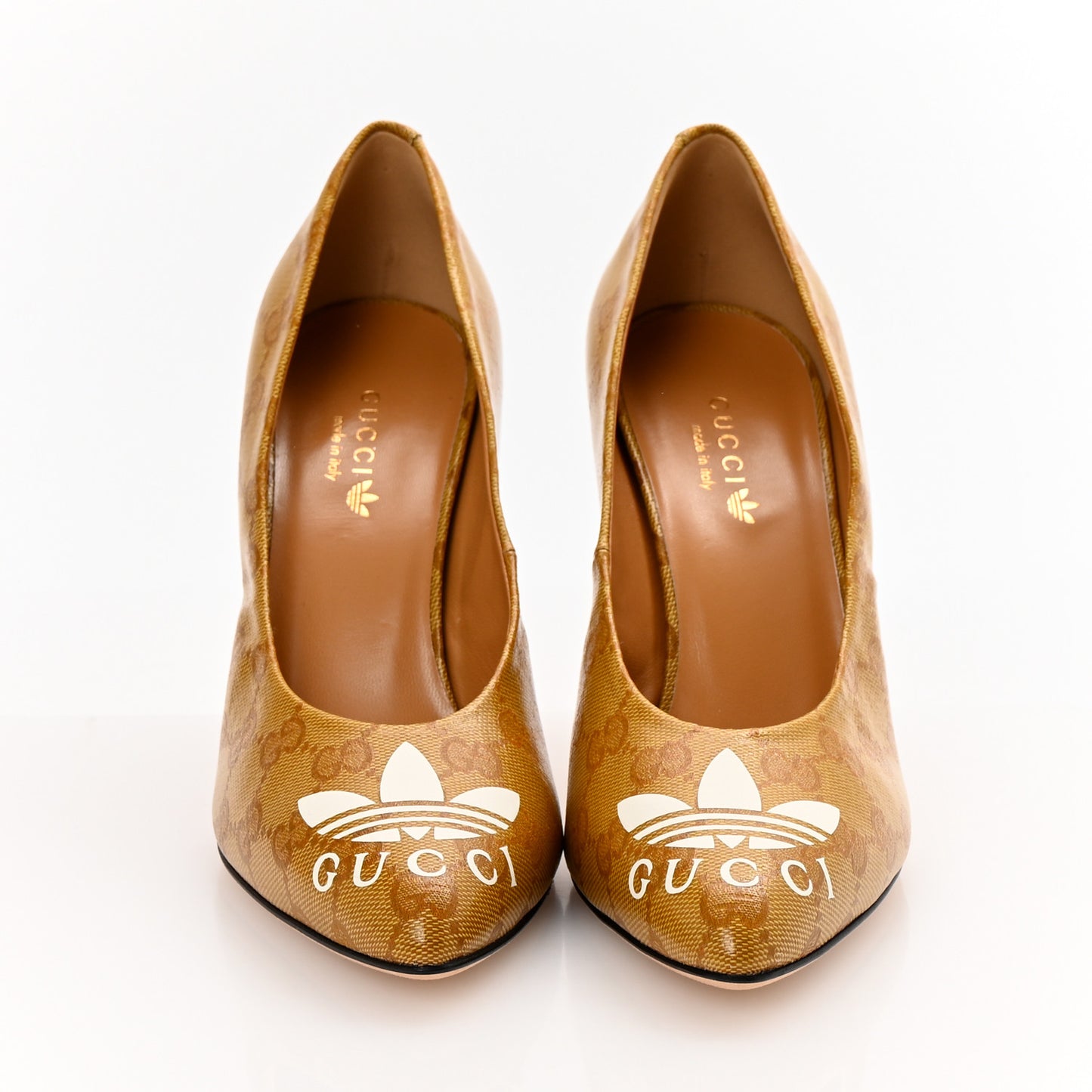 X ADIDAS Vintage GG Crystal Monogram Trefoil Pumps 38 Natural Nut