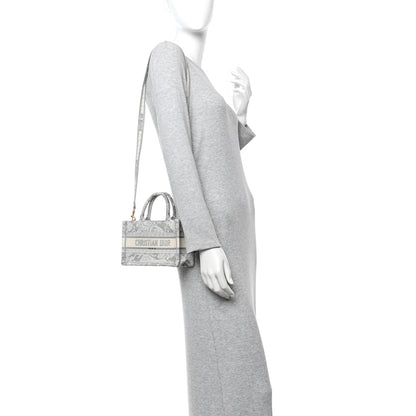 Christian Dior Canvas Embroidered Toile De Jouy Reverse Mini Book Tote With Strap Grey 2 of 11