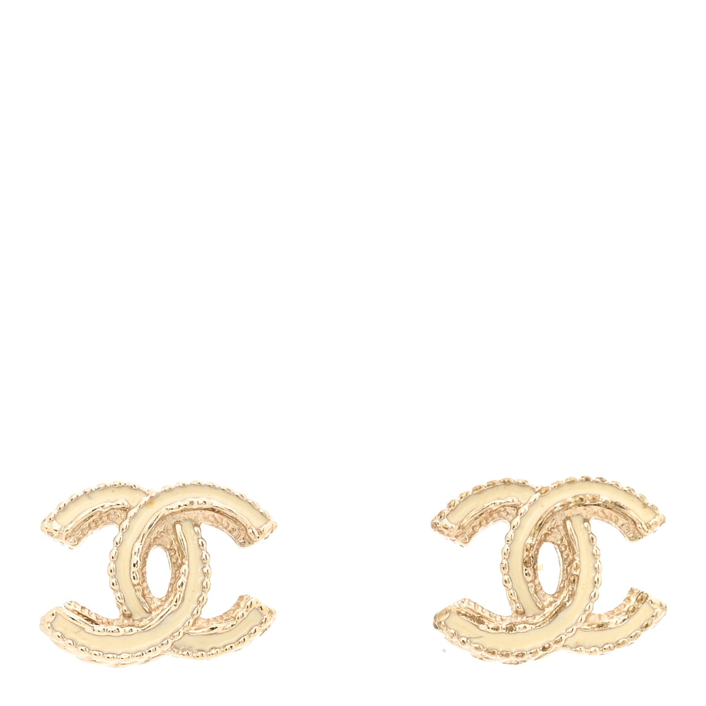 Enamel CC Earrings Gold White