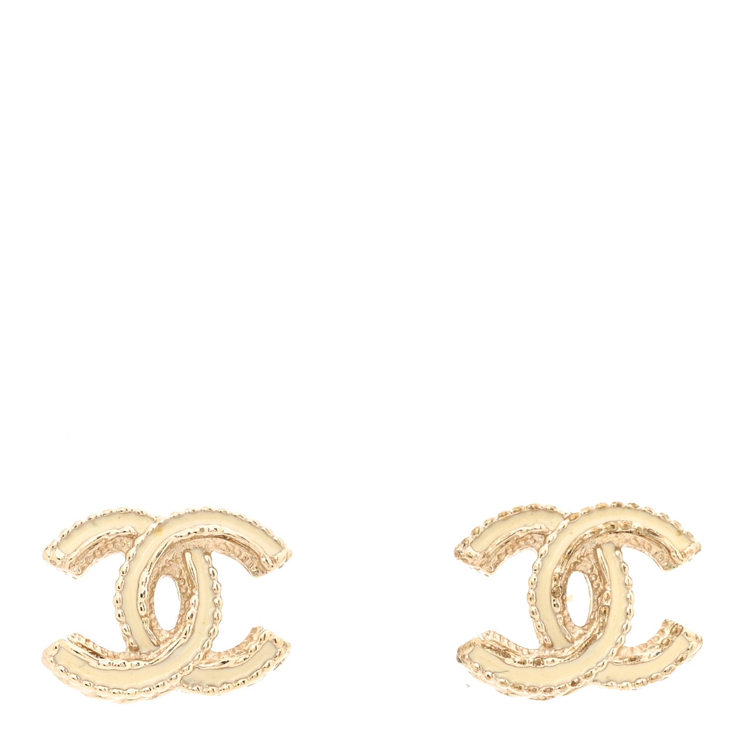 Chanel Enamel CC Earrings Gold White 1 of 4