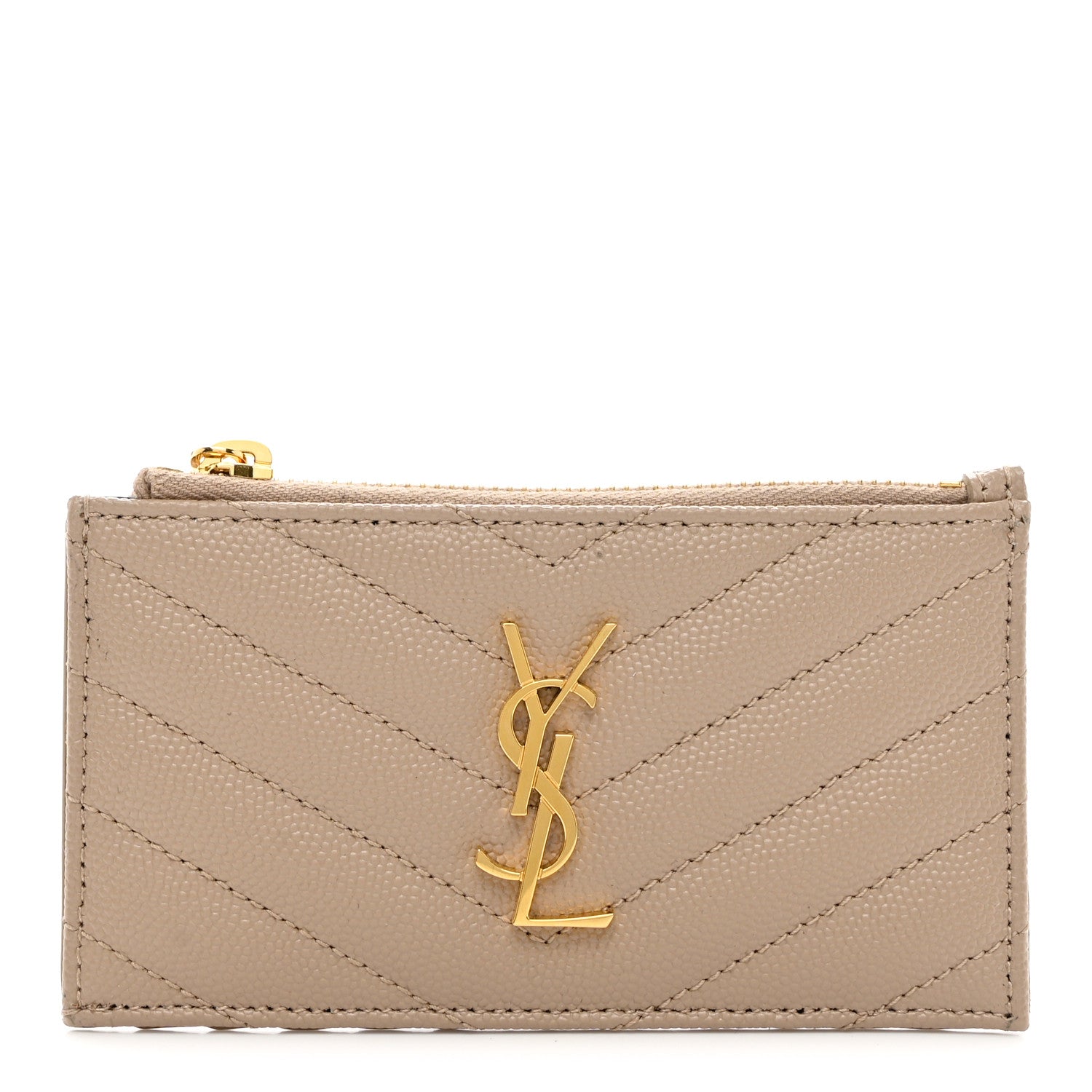 Saint Laurent Monogram Grain de Poudre 5 Fragments Zip Pouch Card Holder Dark Latte 1 of 7