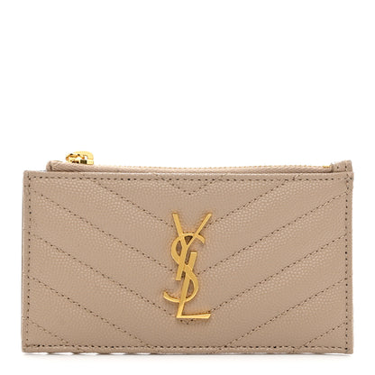 Saint Laurent Monogram Grain de Poudre 5 Fragments Zip Pouch Card Holder Dark Latte 1 of 7