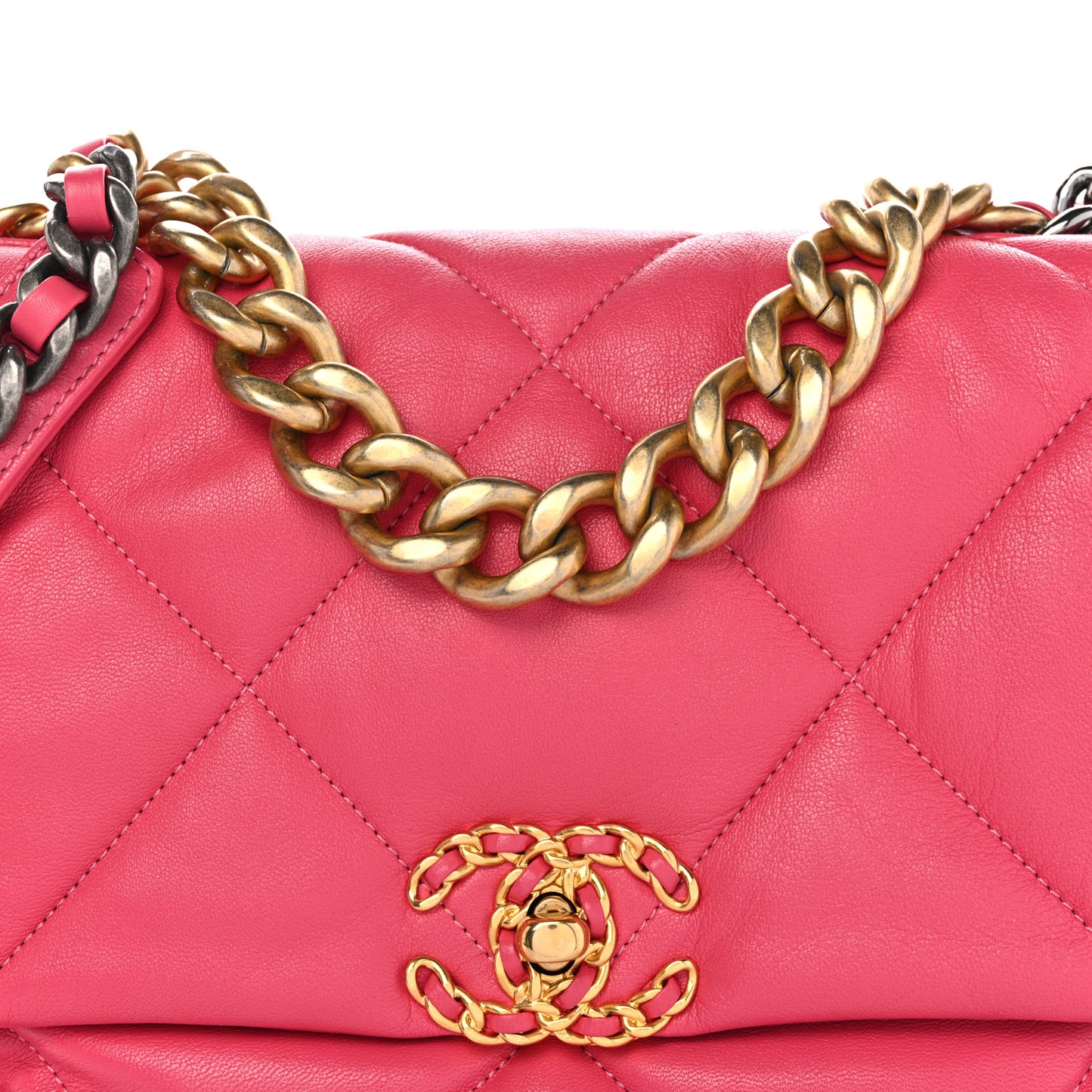 Lambskin Quilted Large Chanel 19 Flap Dark Pink