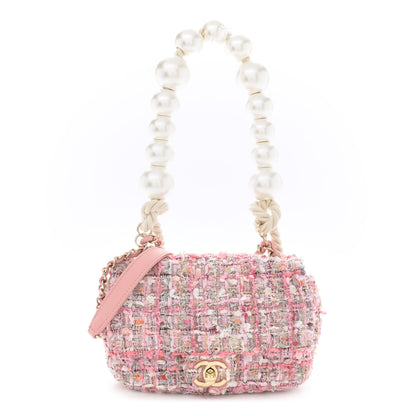 Chanel Tweed Mini Pearl Handle Flap Pink Beige Orange Ecru 1 of 11