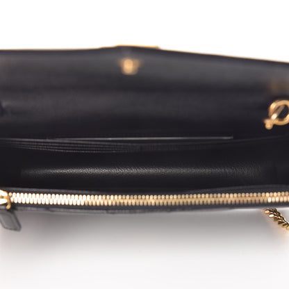 Saint Laurent Grain De Poudre Matelasse Chevron Monogram Envelope Chain Wallet Black 5 of 11