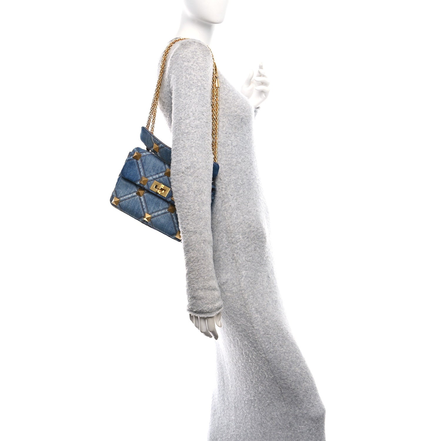 Valentino Garavani Denim Medium Roman Stud Shoulder Bag Light Denim Selleria 2 of 10