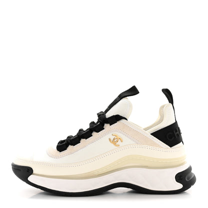 Chanel Velvet Calfskin Mixed Fibers CC Sneakers 36 Ivory Black 1 of 10