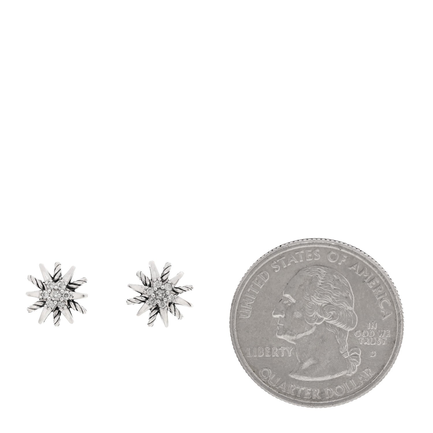 David Yurman Sterling Silver Diamond 10mm Petite Starburst Earrings 2 of 4