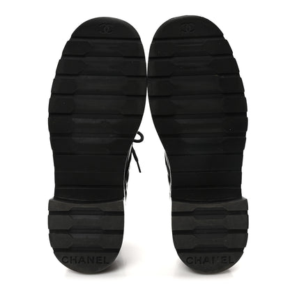 Chanel Shiny Calfskin Quilted Lace Up Combat Boots 39 Black 6 of 9