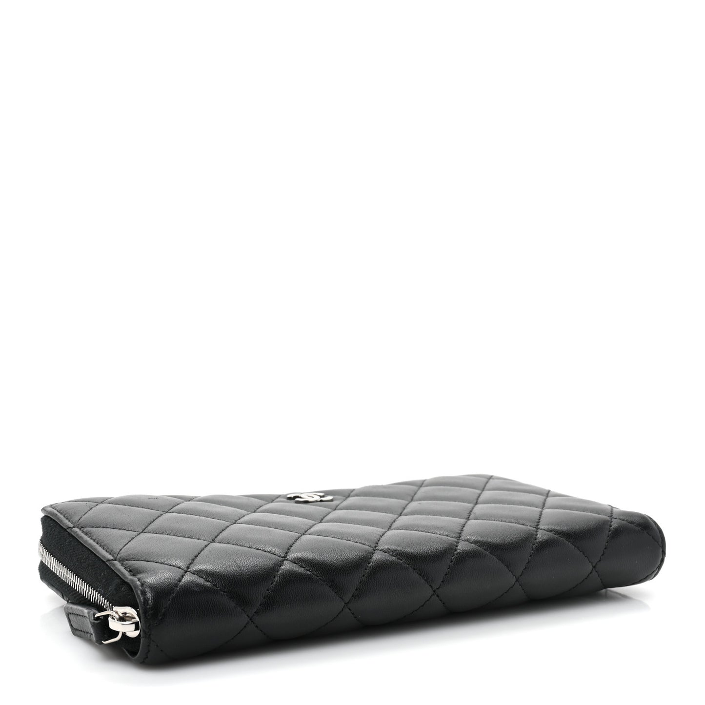 Lambskin Quilted Large Gusset Zip Around Wallet Black