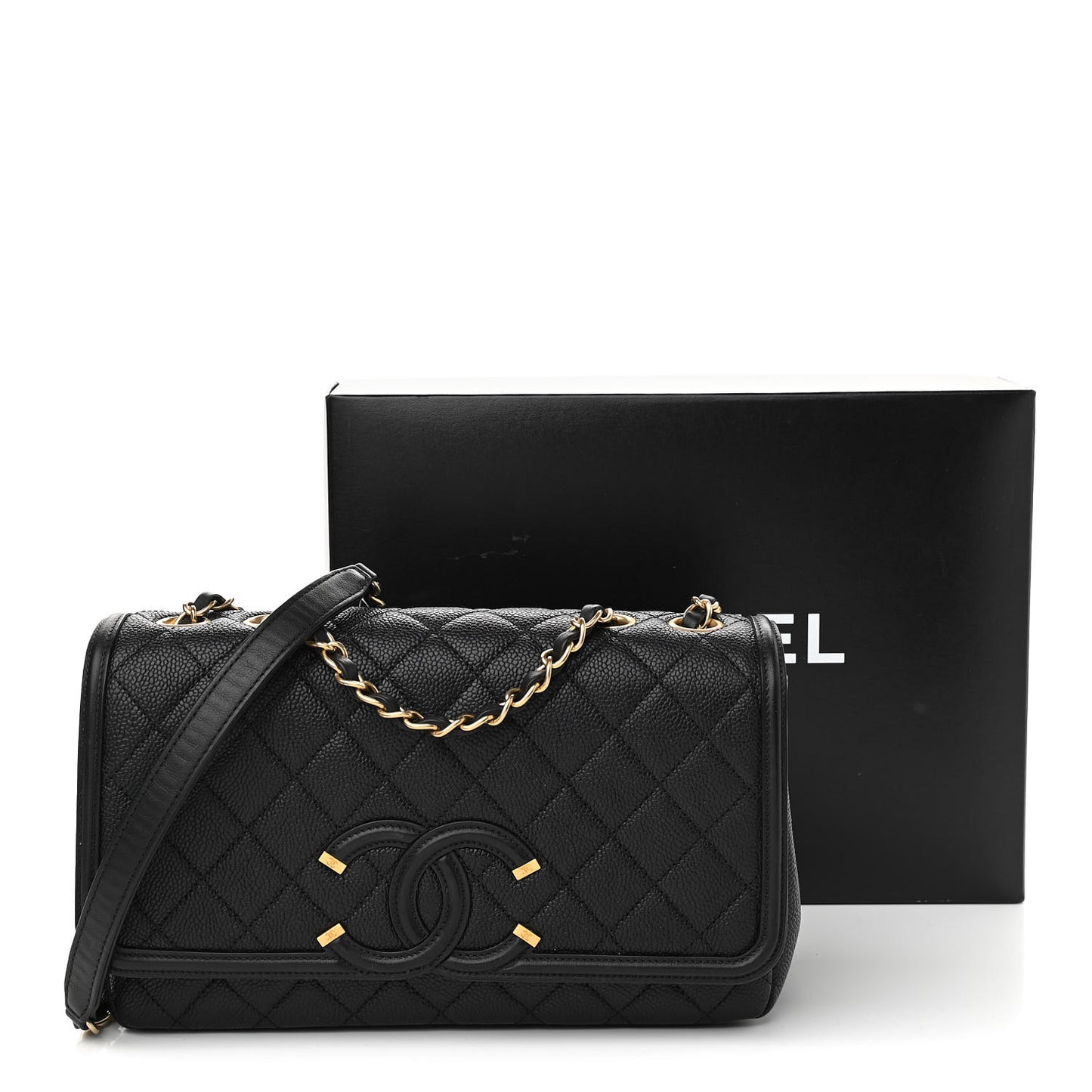 Caviar Quilted Medium CC Filigree Flap Black