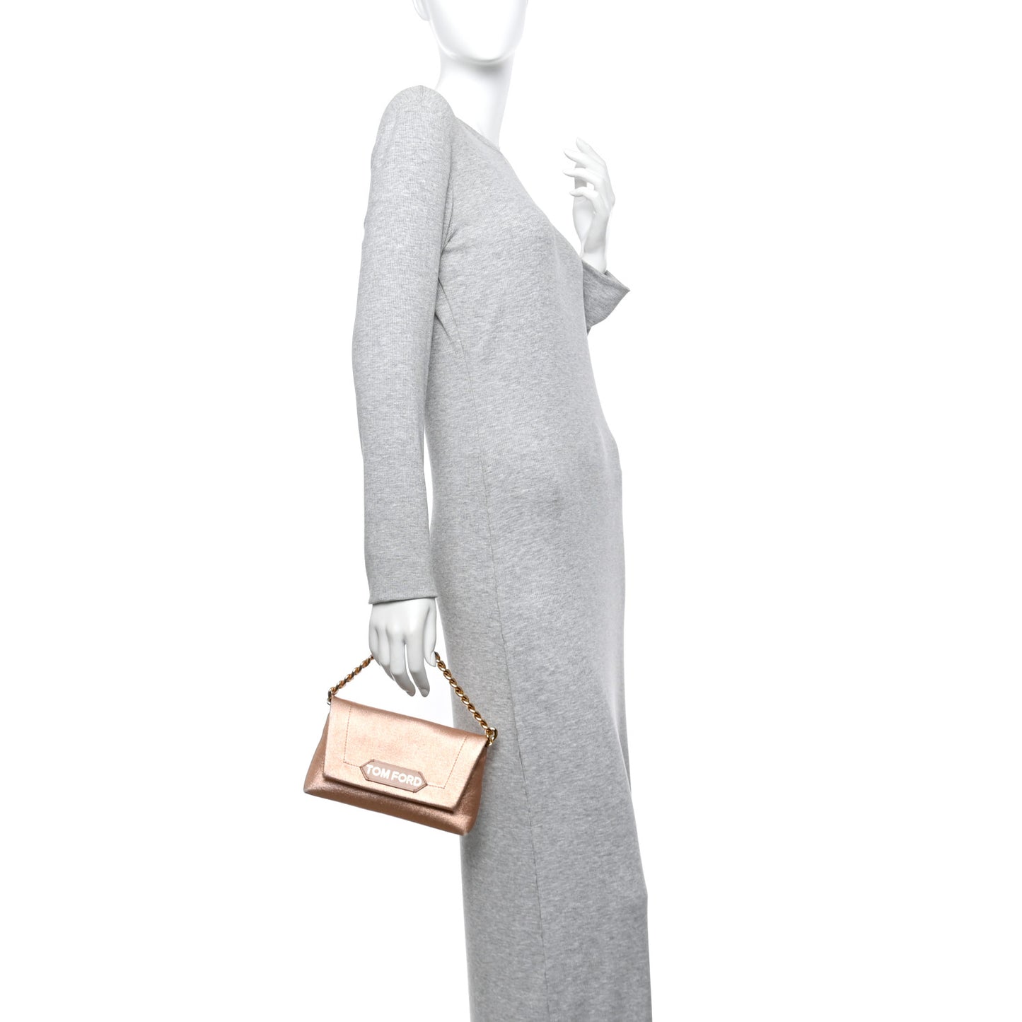 Coated Metallic Denim Mini Label Chain Shoulder Bag Iced Nude