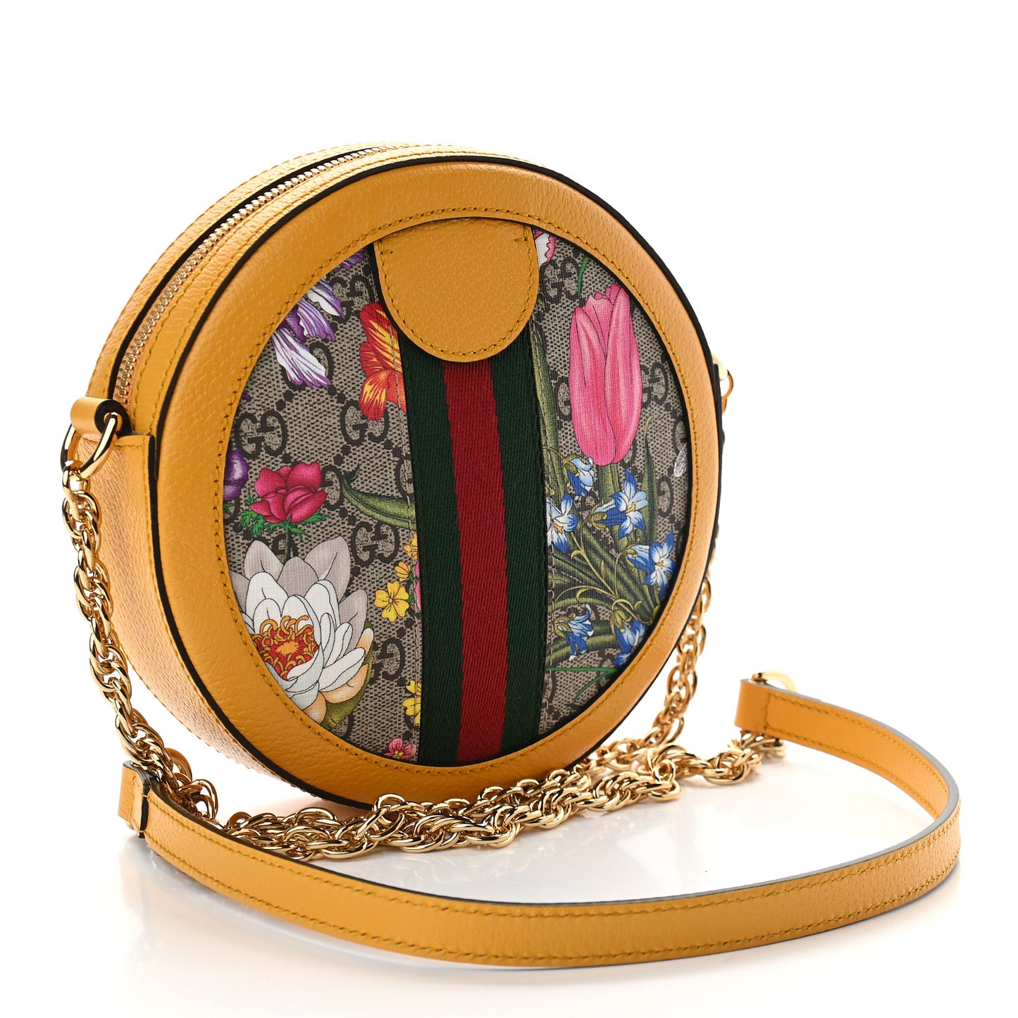GG Supreme Monogram Flora Web Mini Ophidia Round Shoulder Bag Beige Multicolor Crop