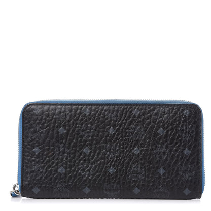 MCM Visetos Large Zip Around Wallet Black Blue 1 of 11