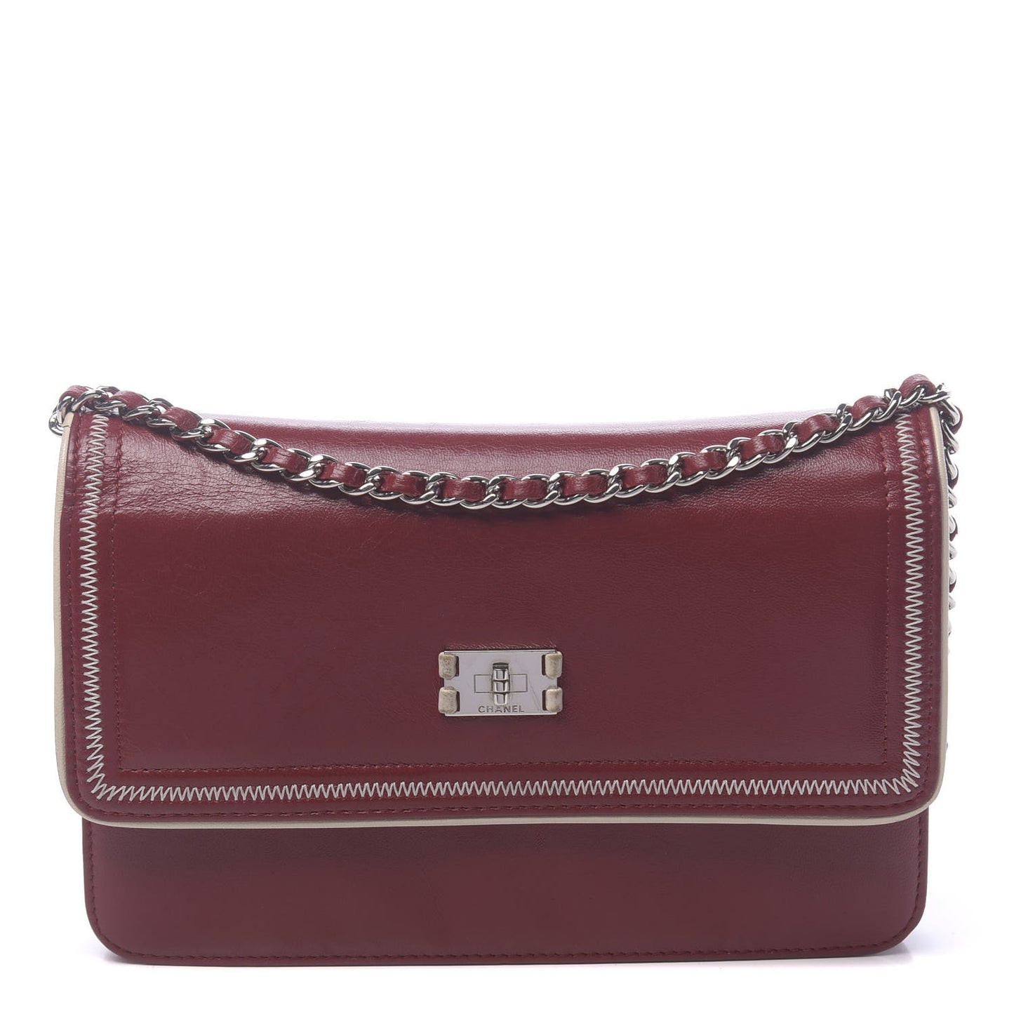 Lambskin Mademoiselle Wallet On Chain WOC Dark Red