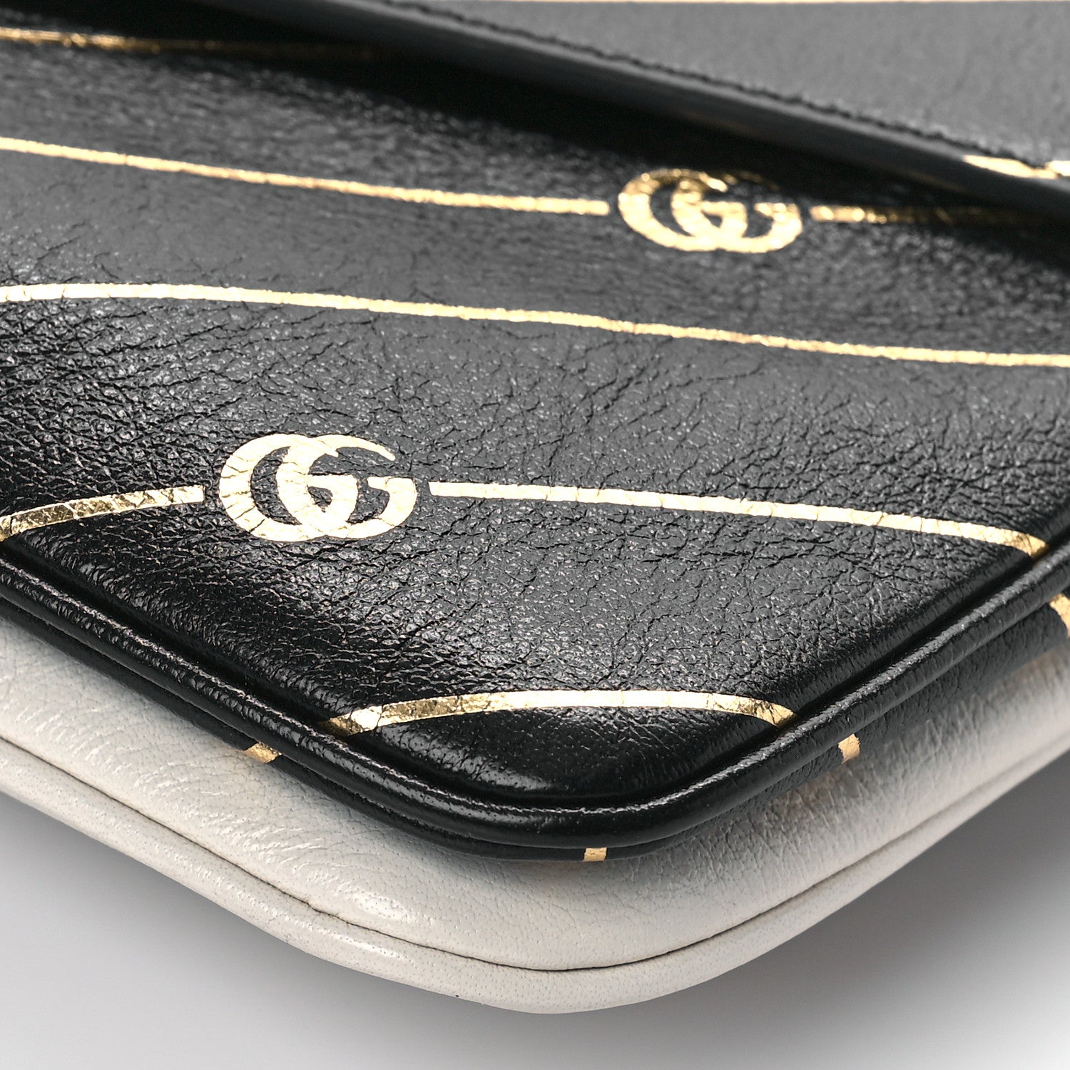 Gucci Calfskin Diagonal GG Medium Thiara Double Envelope Shoulder Bag Black White 11 of 12