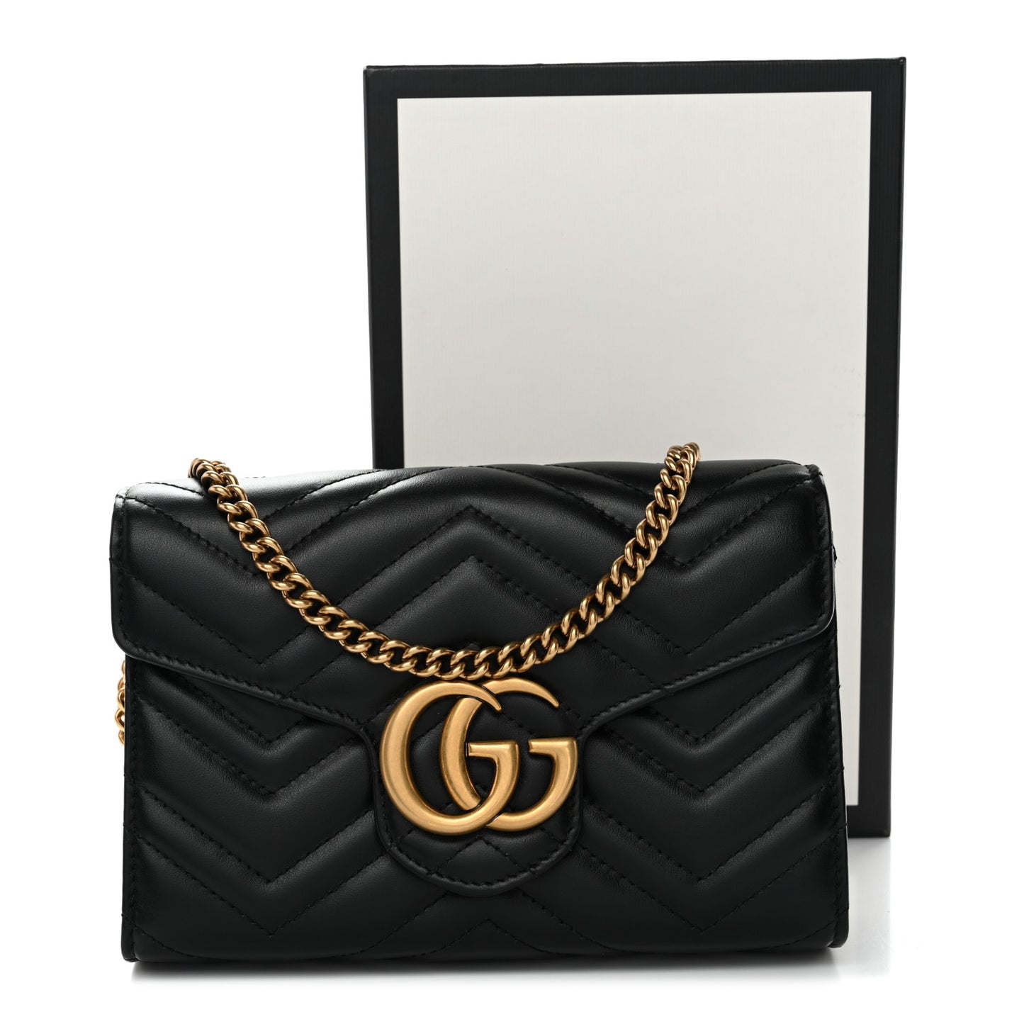 Calfskin Matelasse GG Marmont Chain Wallet Black