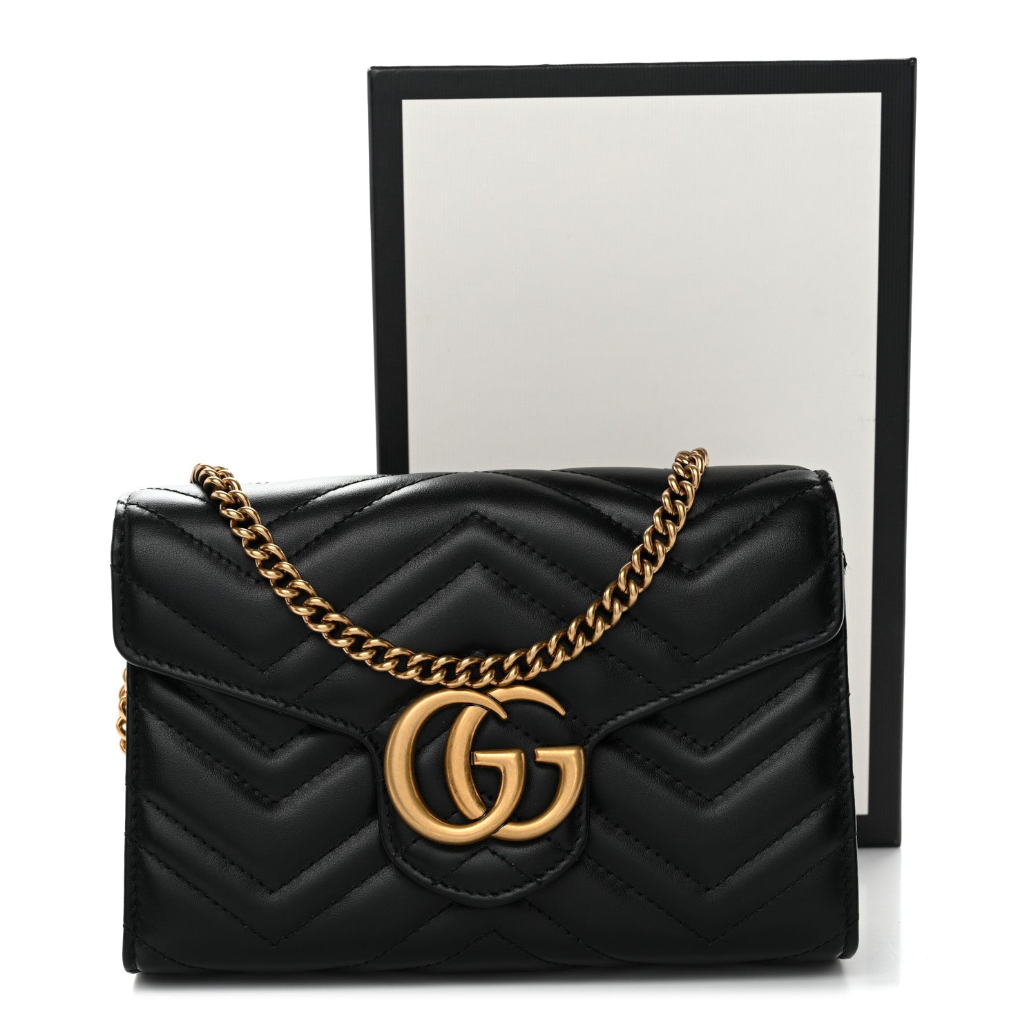 Gucci Calfskin Matelasse GG Marmont Chain Wallet Black 11 of 11