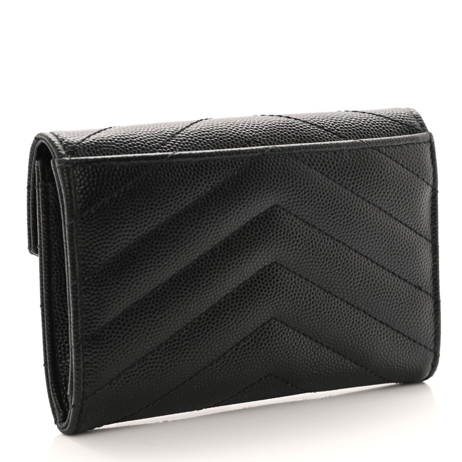 Saint Laurent Grain De Poudre Matelasse Chevron Small Monogram Envelope Wallet Black 3 of 7