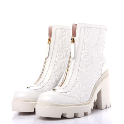 Gucci Calfskin Nappa Rhombus Quilted Trip Ankle Boots 39 Great White 3 of 11