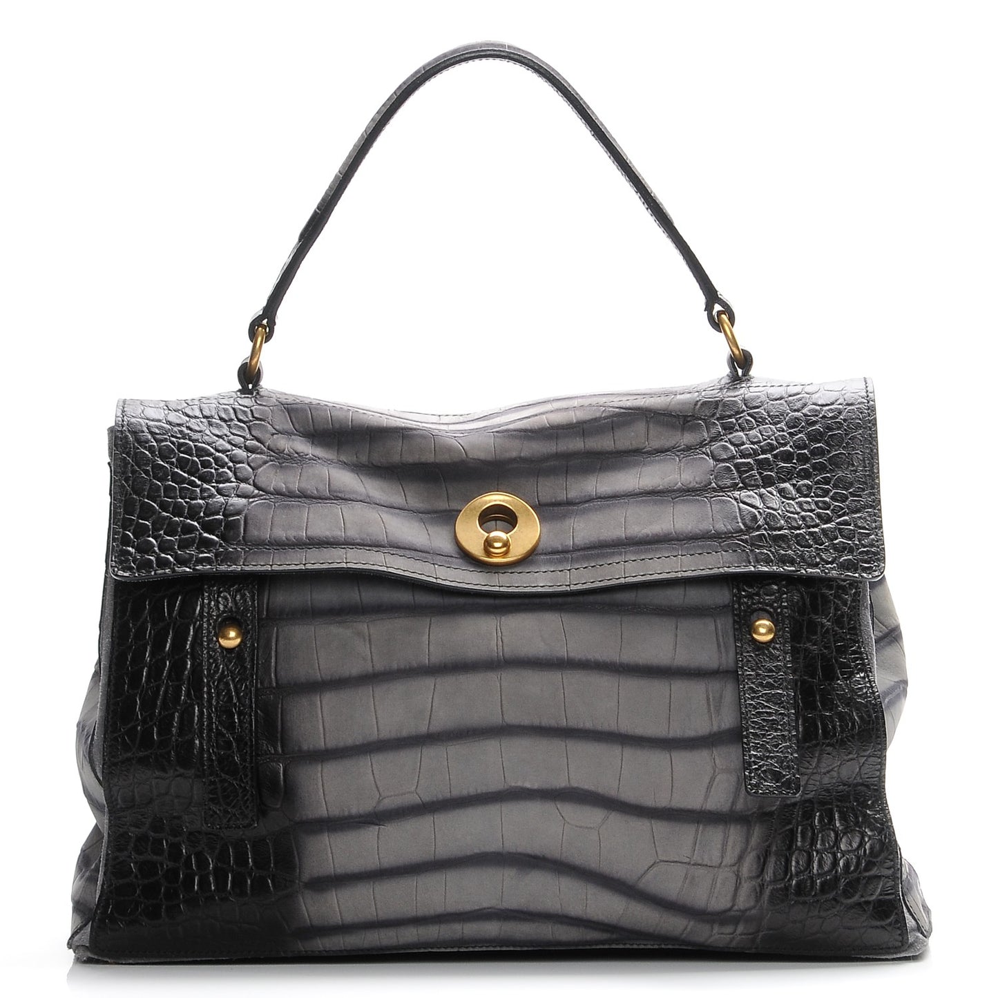 Crocodile Embossed Nubuck Calfskin Large Muse Two Grey