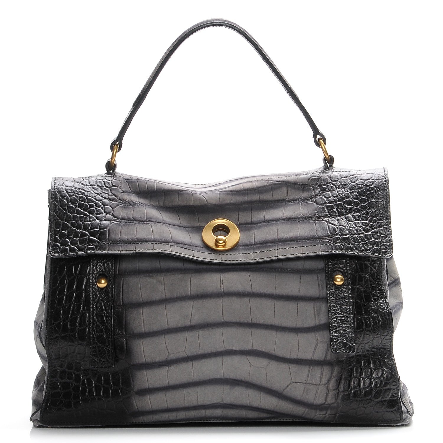 Saint Laurent Crocodile Embossed Nubuck Calfskin Large Muse Two Grey 1 of 7