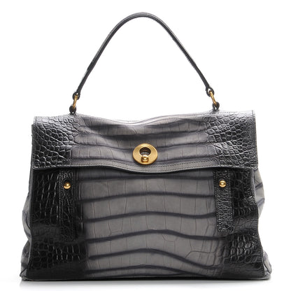 Saint Laurent Crocodile Embossed Nubuck Calfskin Large Muse Two Grey 1 of 7
