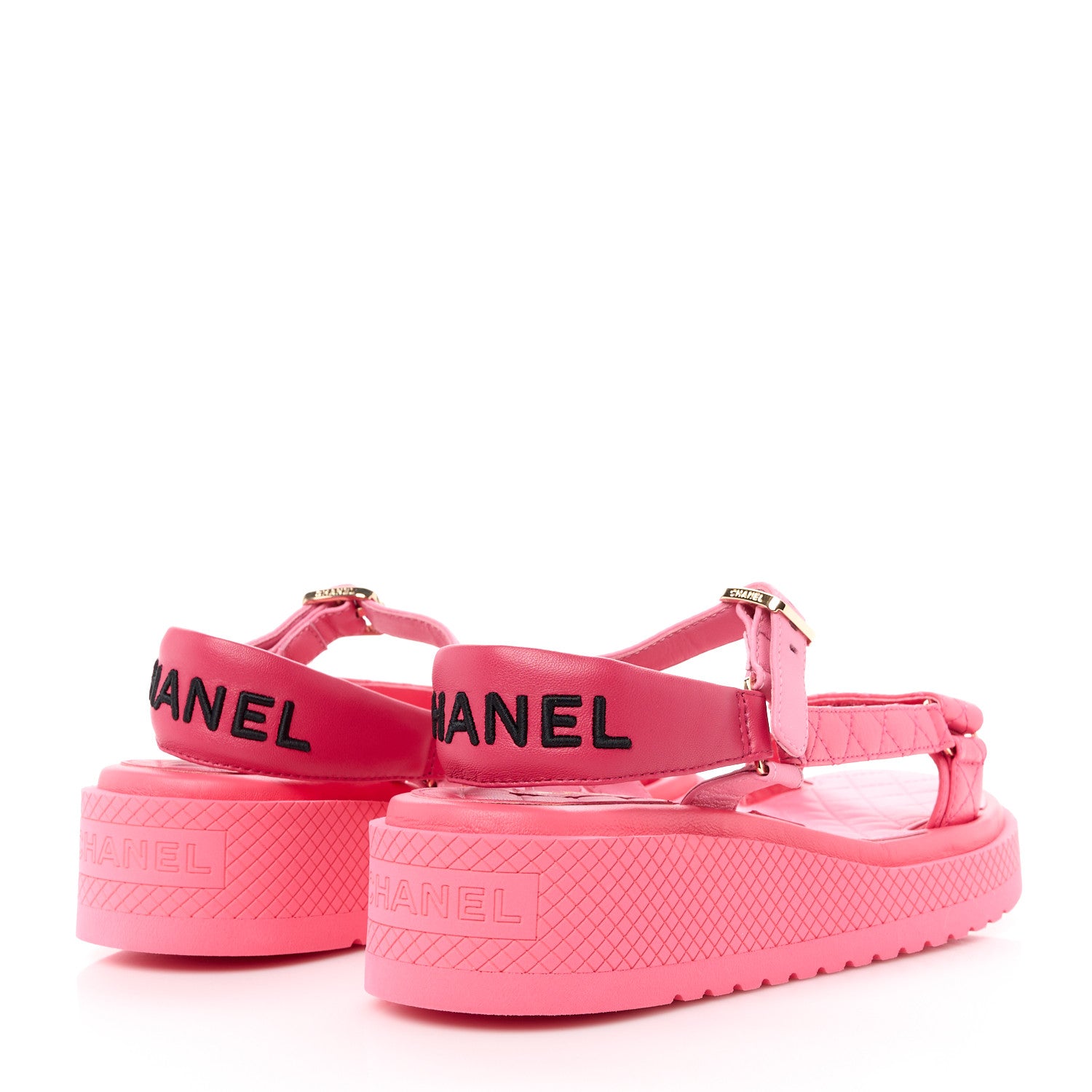 Chanel Lambskin Logo Platform Sandals 39 Red Purple Orange 4 of 9