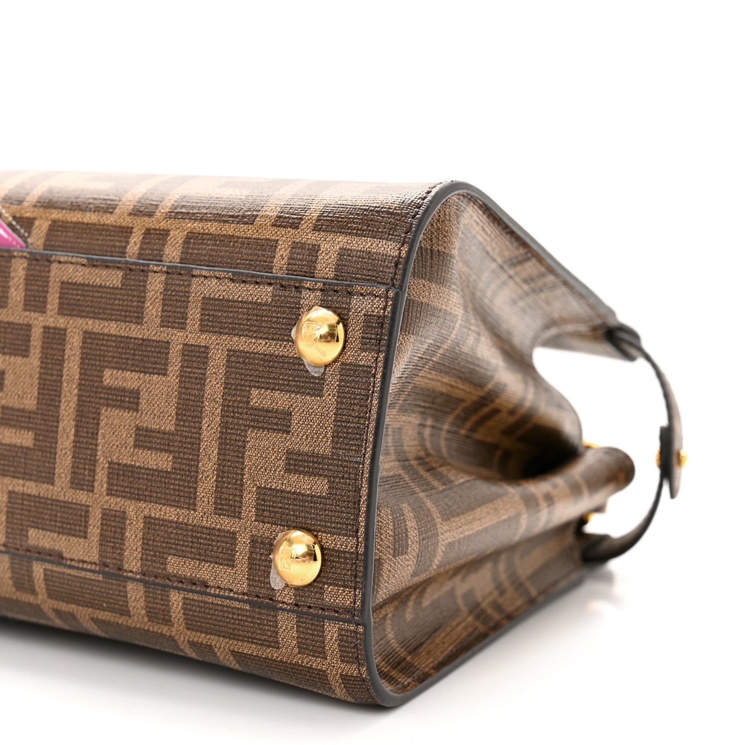 Fendi Glazed Fabric Vitello FF 1974 Hairdo Girls Inlay Mini Peekaboo Iconic Satchel Mogano Panna Multicolor 10 of 11