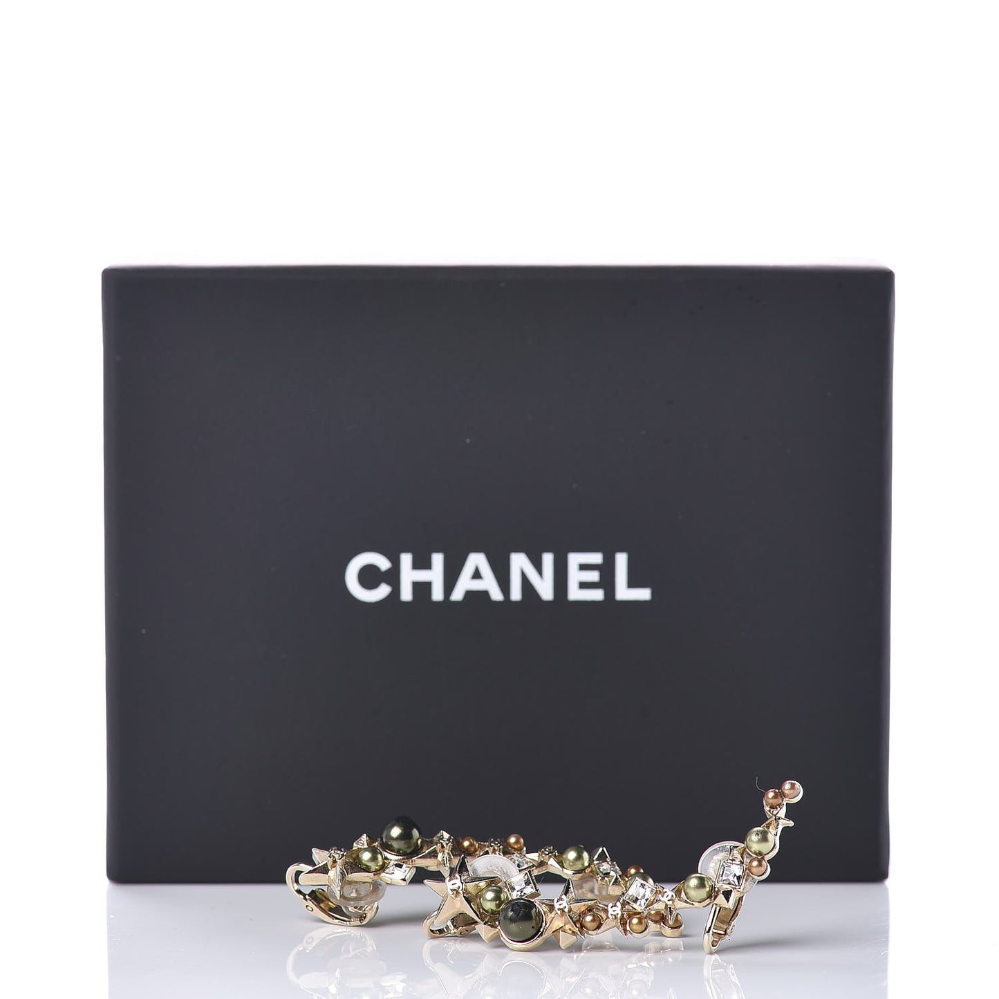 Crystal Pearl CC Star Clip On Cuff Earrings Gold