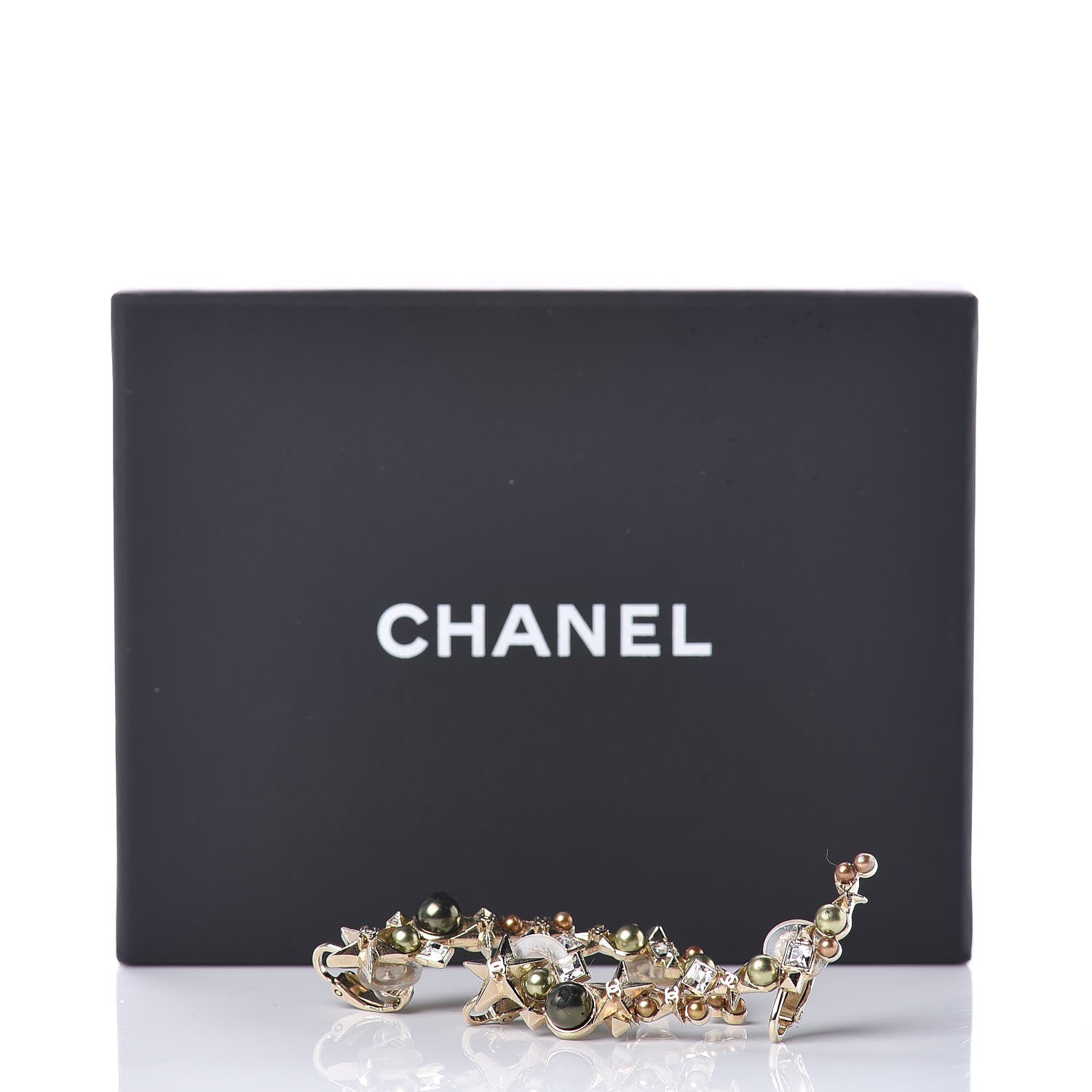 Chanel Crystal Pearl CC Star Clip On Cuff Earrings Gold 5 of 5