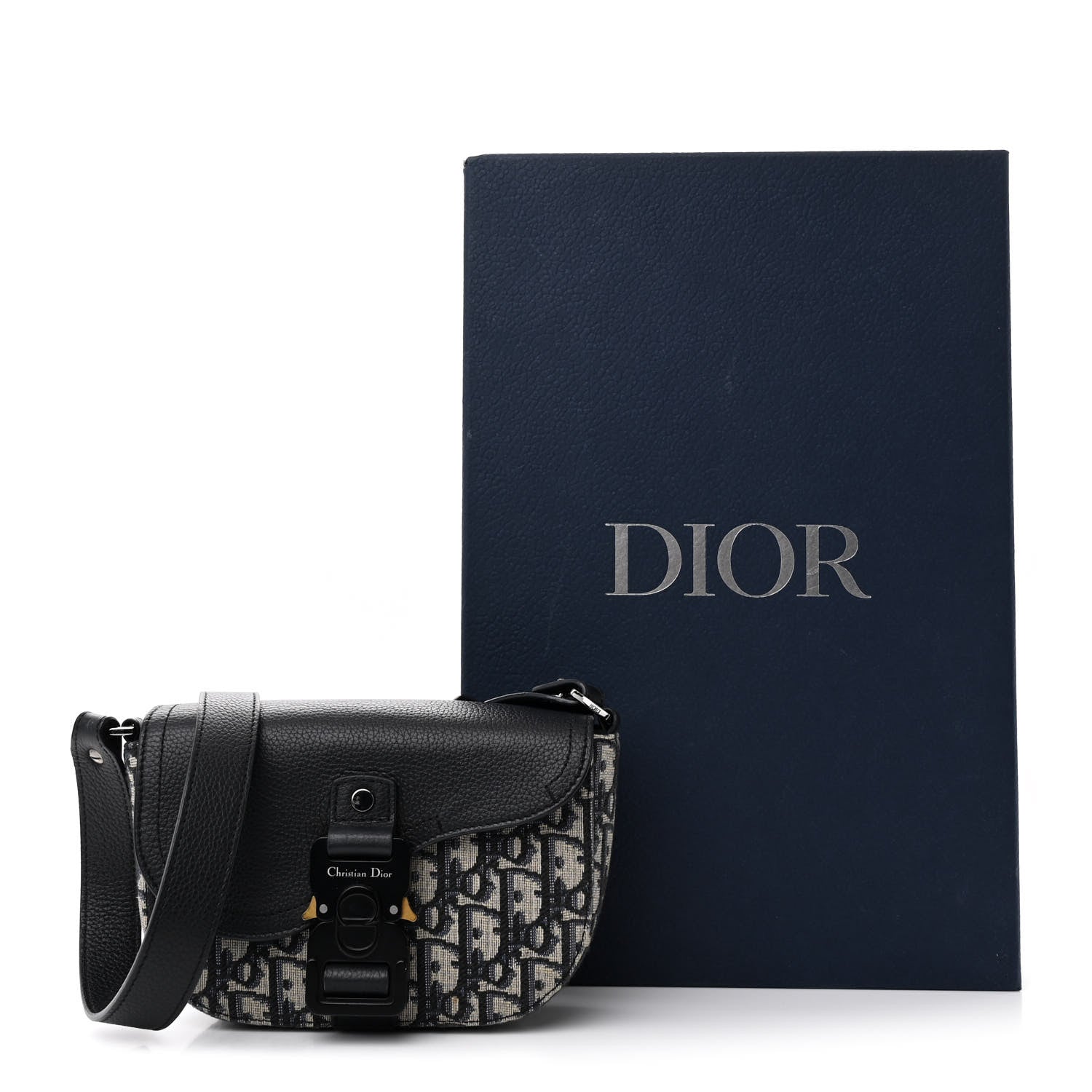 Christian Dior Grained Calfskin Oblique Mini Saddle Messenger Bag With Flap Beige Black 14 of 14