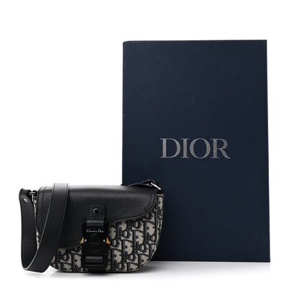 Christian Dior Grained Calfskin Oblique Mini Saddle Messenger Bag With Flap Beige Black 14 of 14