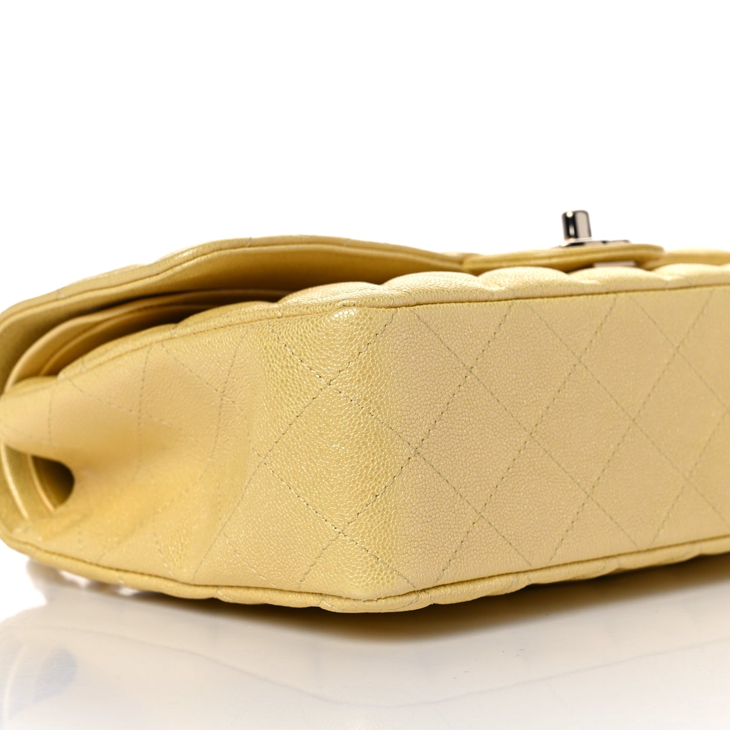 Iridescent Caviar Quilted Medium Double Flap Yellow
