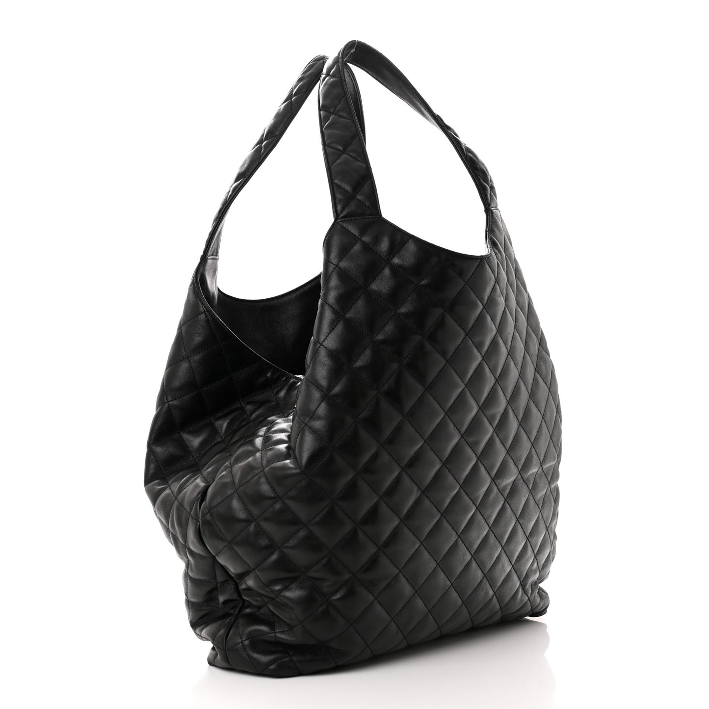Lambskin Quilted Maxi Icare Shopping Tote Black