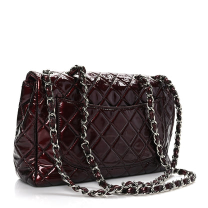 Chanel Metallic Patent Quilted Jumbo Single Flap Bordeaux 3 of 9