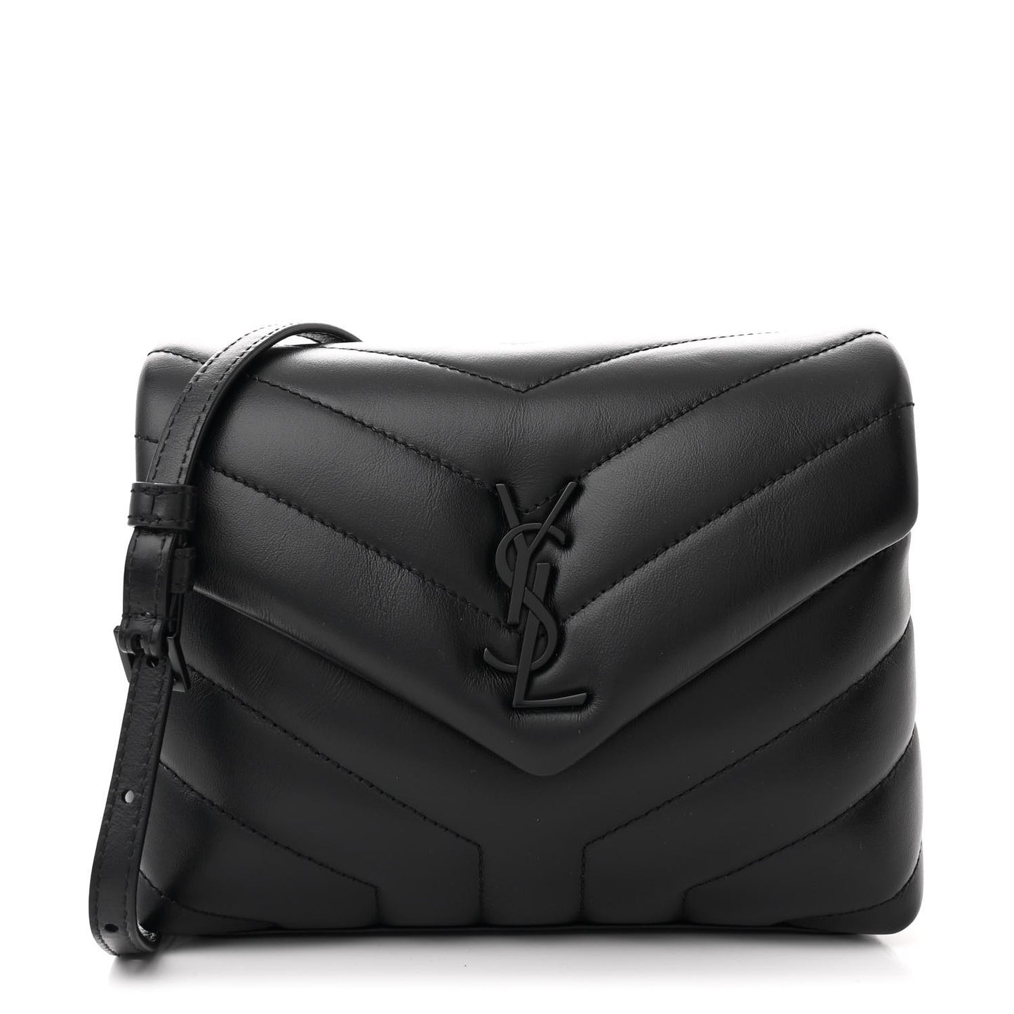 Calfskin Y Quilted Monogram Monochrome Toy Loulou Crossbody Bag Black