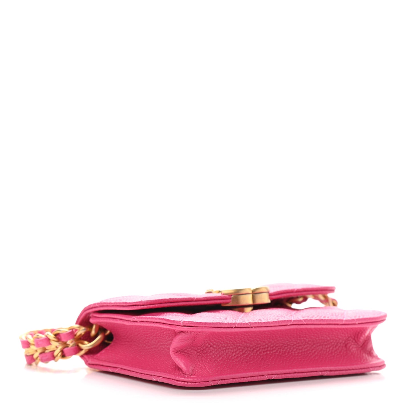 Shiny Caviar Quilted Chain Melody Card Holder On Chain Dark Pink