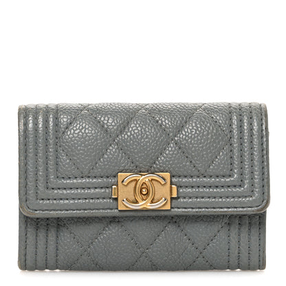 Chanel Caviar Quilted Boy Flap Card Holder Grey 1 of 9