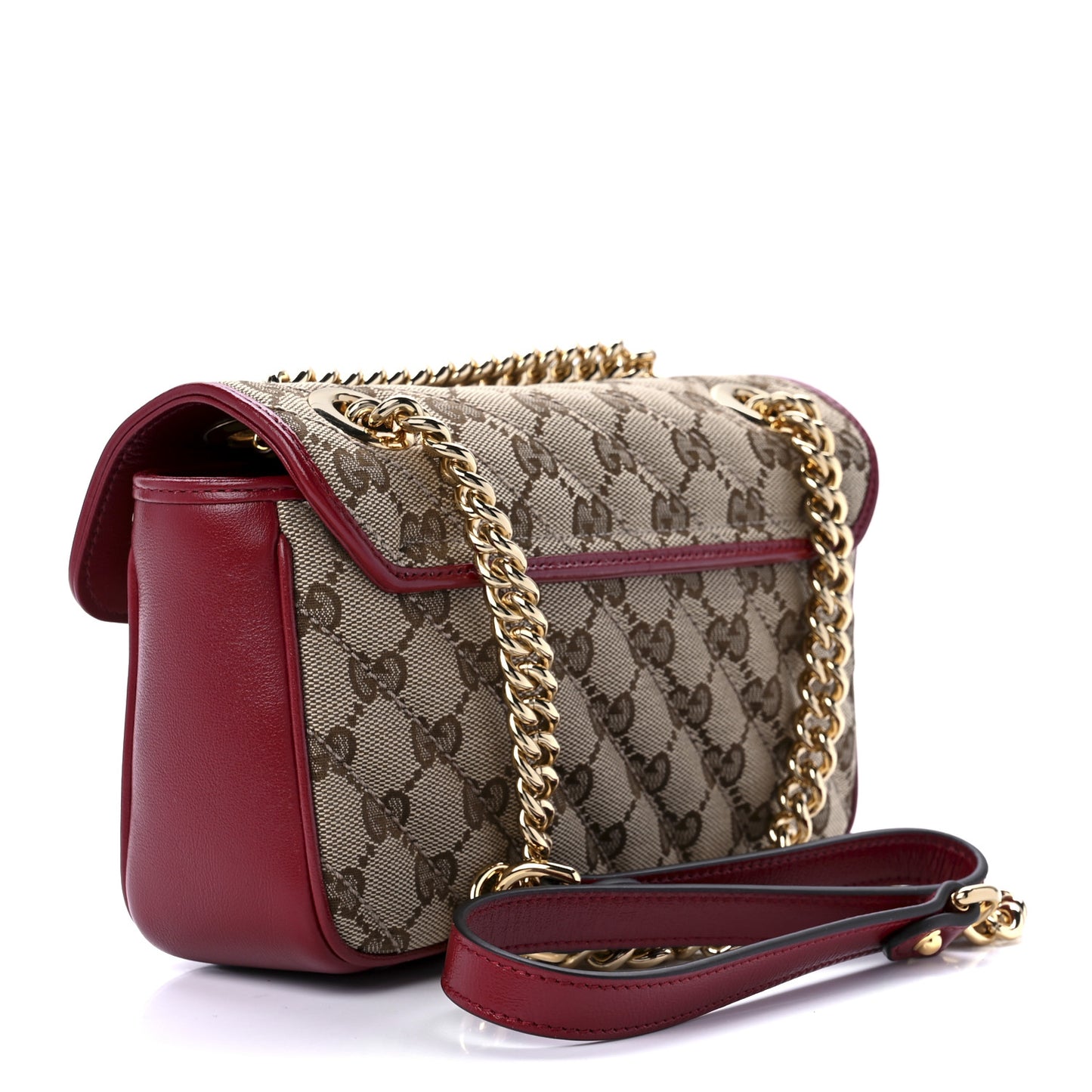 Monogram Azalea Calfskin Matelasse Diagonal Mini GG Marmont Shoulder Bag Beige Ebony New Cherry Red