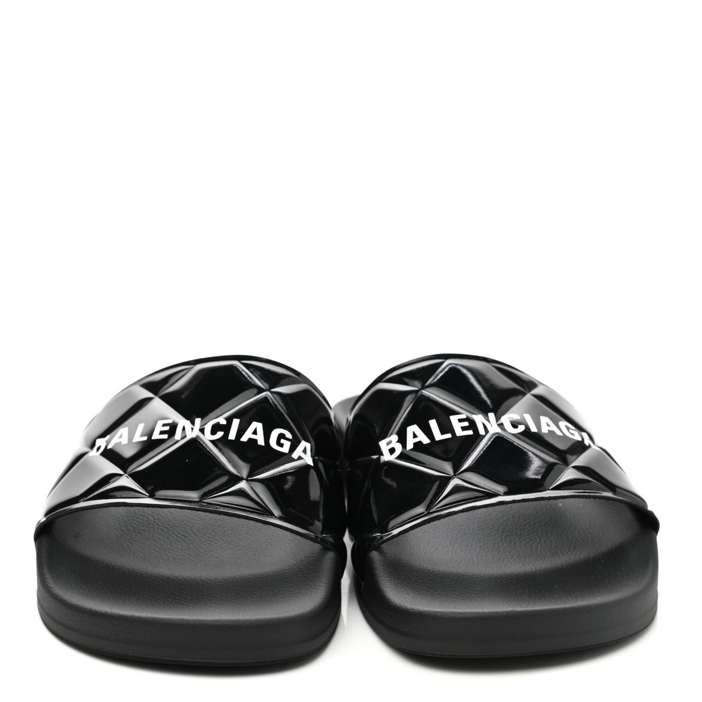 Patent Rubber Logo Womens Pool Slide Sandals 39 Black White