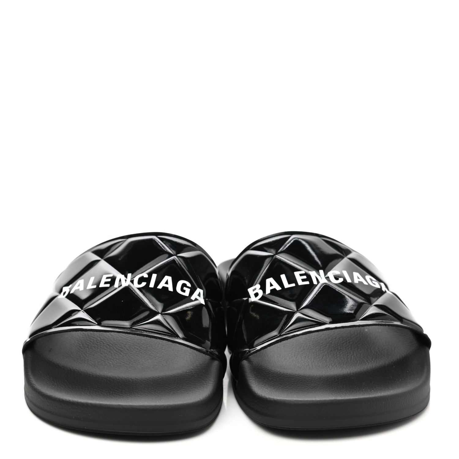 Balenciaga Patent Rubber Logo Womens Pool Slide Sandals 39 Black White 2 of 8