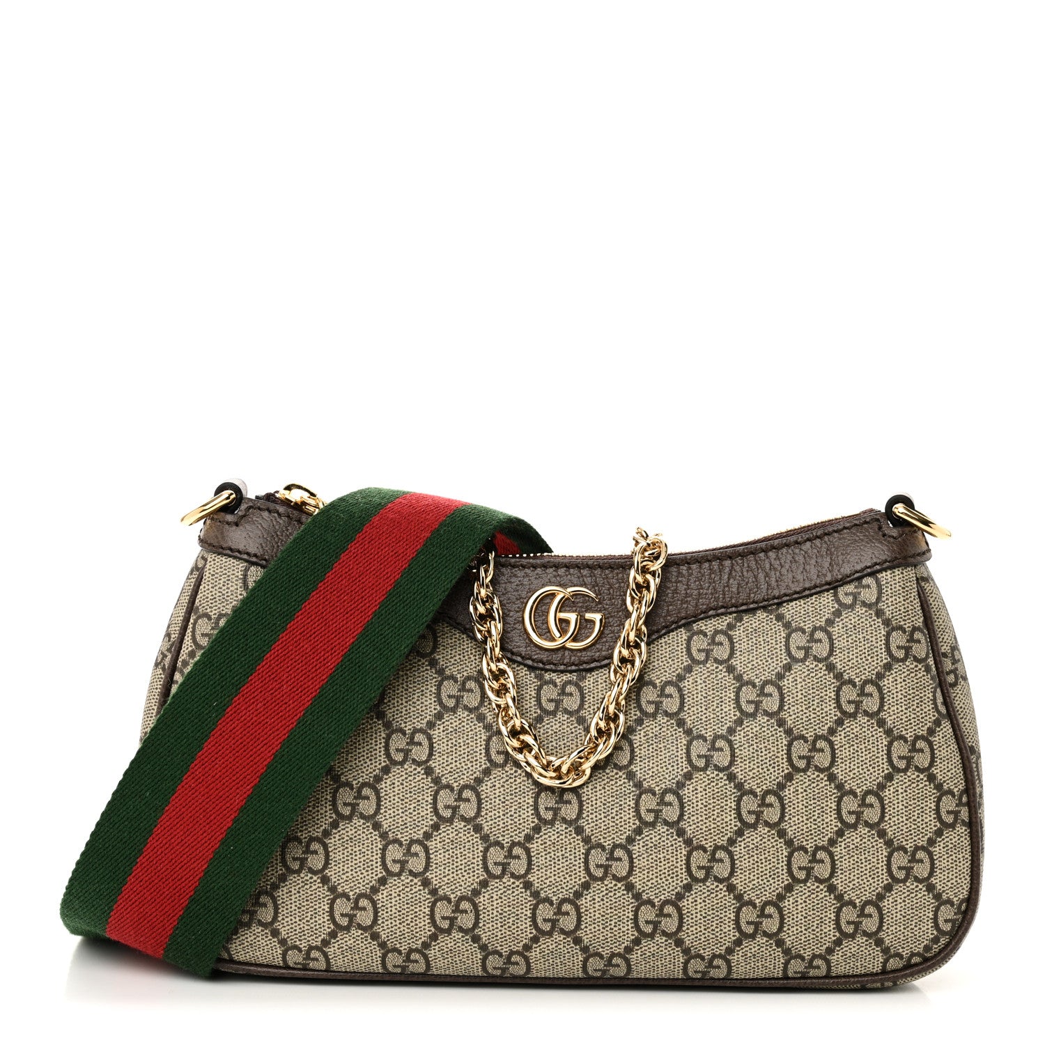 Gucci GG Supreme Monogram Textured Dollar Calfskin Web Small Ophidia GG Handbag Beige Ebony New Acero 1 of 11