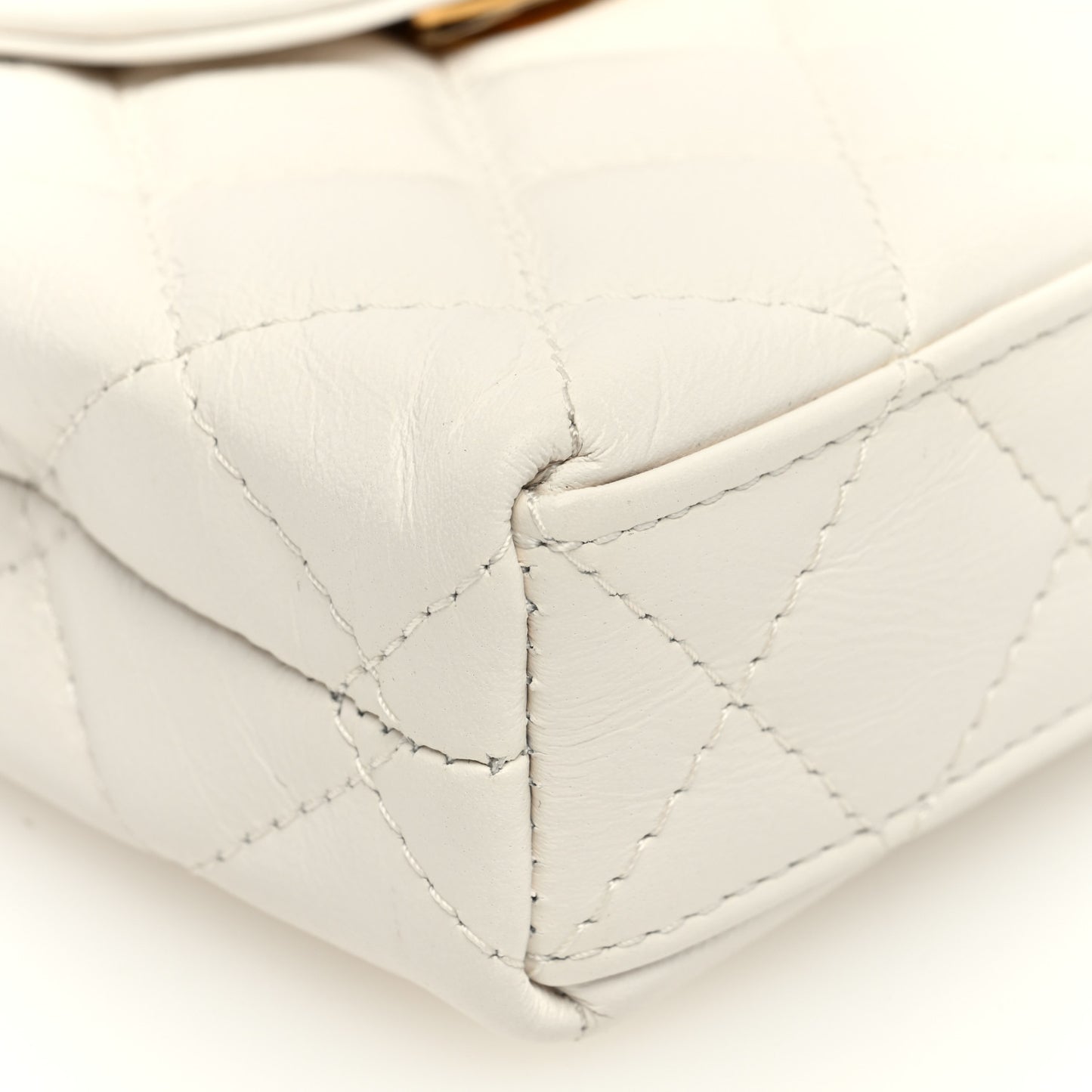 Shiny Aged Calfskin Quilted Mini Nano Kelly Shopper White